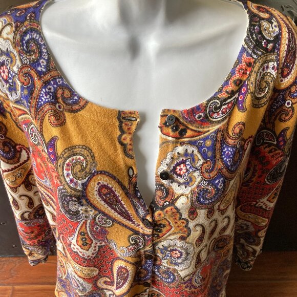 Joseph A Colorful Button Down Paisley Cardigan Sweater 1X - Picture 2 of 10